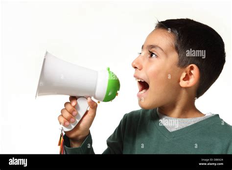Young Boy Shout In Megaphone Stock Photo Alamy