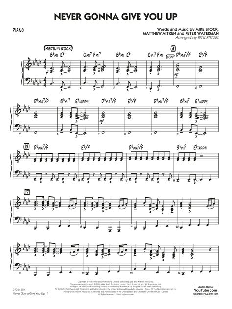 Never Gonna Give You Up Arr Rick Stitzel Piano Sheet Music Rick