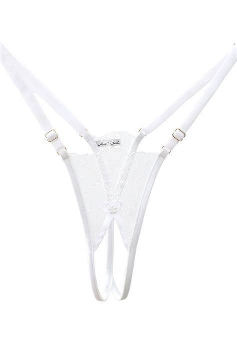 Erotic Lingerie Set With Crotchless G String Panties And Bra In See Through White Lace Sexy Open