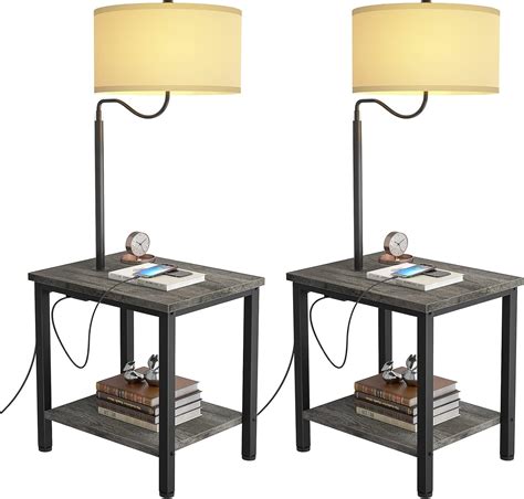 Litymax Led Floor Lamp With Table End Table With Usb Charging Port