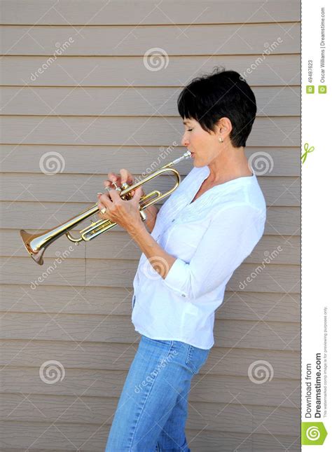 Female Trumpet Player Stock Image Image Of Adult Blowing 49487623