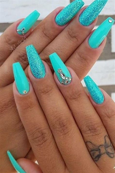 Turquoise Manicur In Turquoise Nails Teal Acrylic Nails Teal Nails