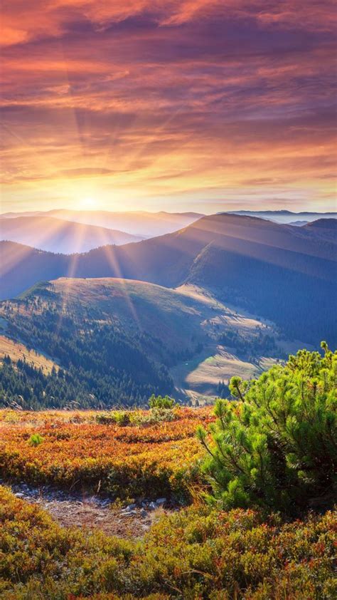 Colorful Autumn Sunrise In Carpathian Mountains Ukraine Windows 10