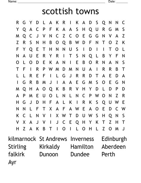 Scottish Cities Word Search Wordmint