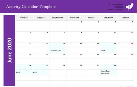 10 Activity Calendar Template Template Business Psd Excel Word Pdf