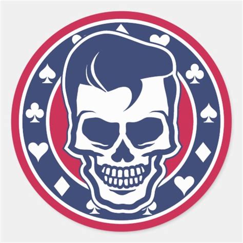 Rockabilly Greaser Skull And Aces Classic Round Sticker