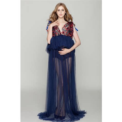 Sexy V Neck Sheer Mesh Maternity Dresses For Photo Shoot Maternity Photography Props Floral