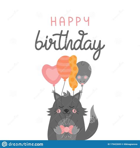 Happy Birthday Cat Vector Illustration Stock Vector Illustration Of