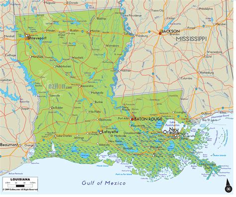 Physical Map Of Louisiana