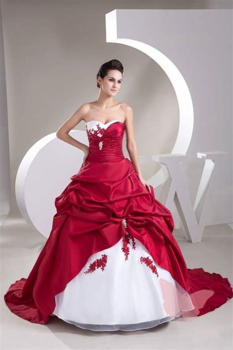 Red White Long Train Wedding Dress Bridal Gown Size 6810121416