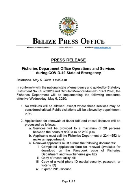 Press Release Government Of Belize Press Office