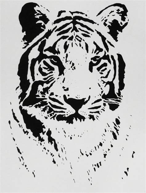 A Black And White Drawing Of A Tiger