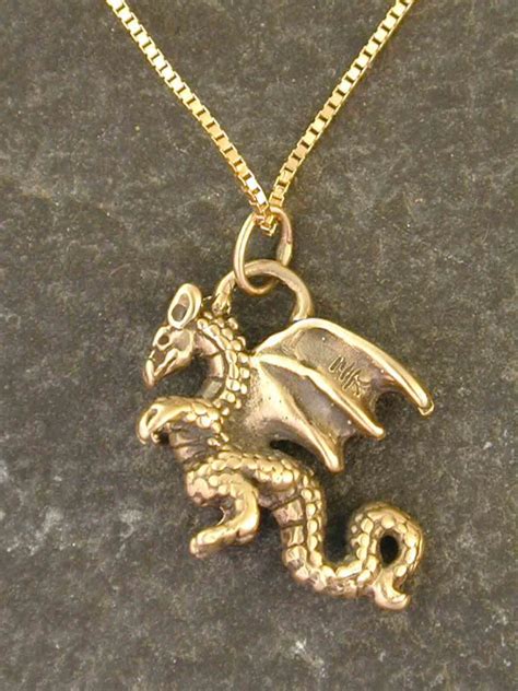 14k Gold Dragon Pendant With 14k Gold Chain Etsy