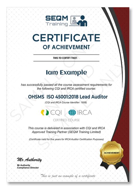 Iso 45001 Lead Auditor Course Cqi And Irca Certified Training Seqm