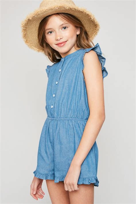 Button Down Denim Romper Trendy Kids Outfits Girls Outfits Tween