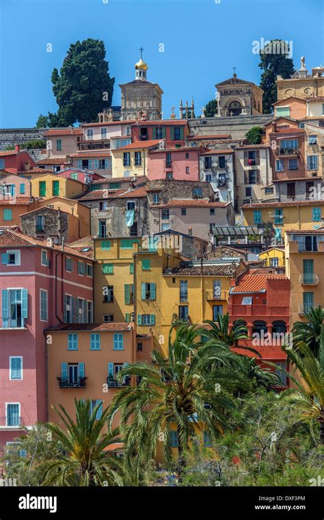 Colorful Houses In The Resort Of Menton On The Cote Dazur In The South