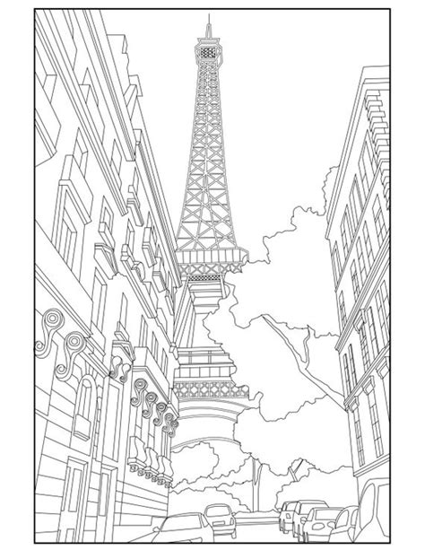 Eiffel Tower Adult Coloring Page Coloring Paris France