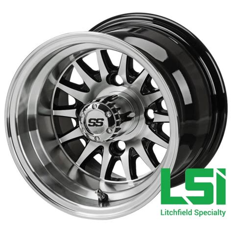 10x7 Machinedblack 14 Spoke Golf Cart Wheel Litchfield Specialty