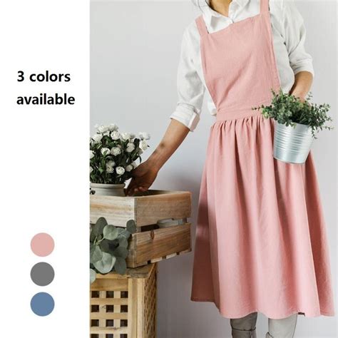 Cooking Apron Dress Washed Cotton Uniform Aprons For Woman Kitchen