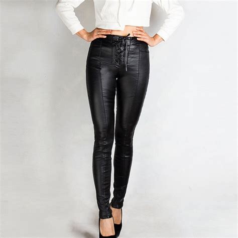 ladyfirsy leather pants 2019 autumn winter fashion women elastic tightness high waist female