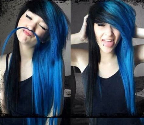 最も好ましい Split Dye Half Black Half Dark Blue Hair 885450