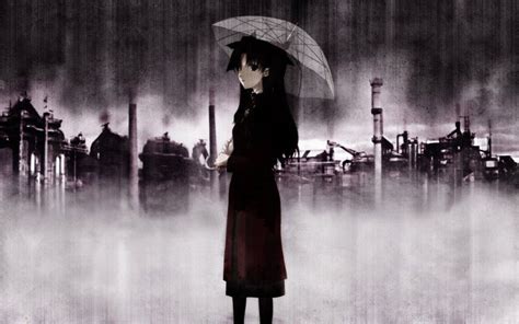 Fate Stay Night Tohsaka Rin Night Rain Anime Umbrellas Fate