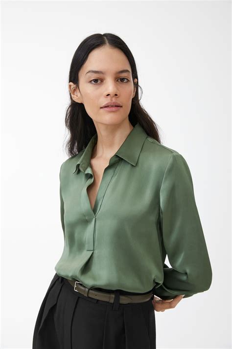 open collar satin blouse green arket green blouse women shirts blouse satin blouse