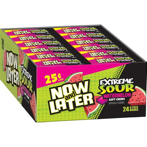 Now And Later Extreme Sour Watermelon Soft Chewy Candy 093oz Box Of