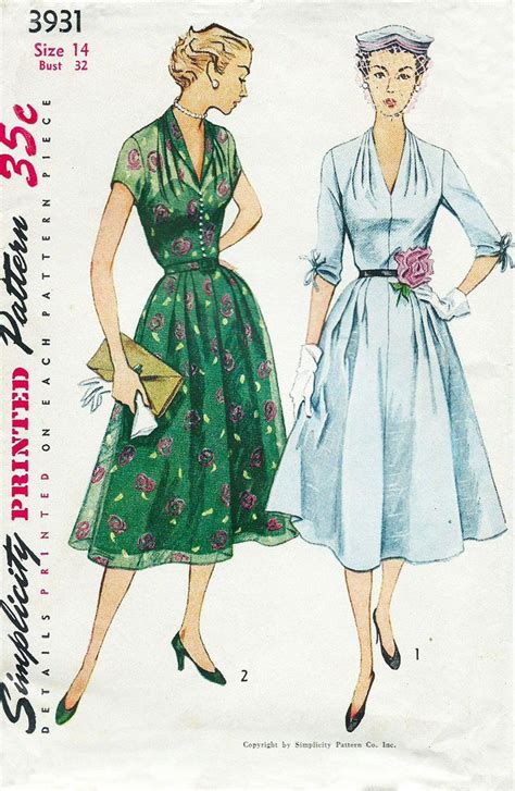Pdf Sewing Pattern Stunning 1950s Vintage Dress Pattern Repro Size 14