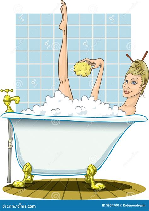 Blonde Taking A Warm Bath With Sponge Stock Vector Illustration Of