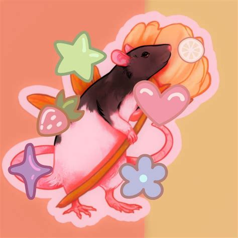 A Cartoon Rat On A Surfboard With Flowers And Hearts