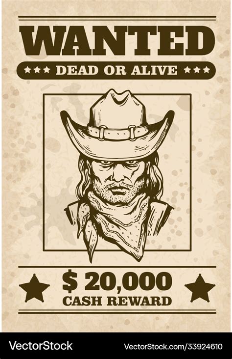 Wild West Wanted Poster With Cowboys Face Sketch Vector Image