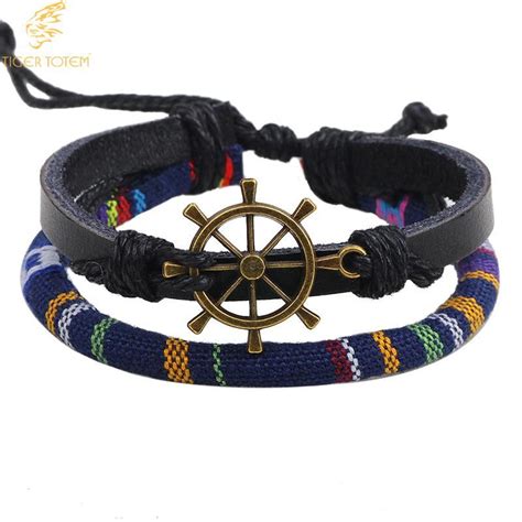 Tiger Totem Fashion Men Rope Leather Bracelets Hand Woven Bracelet For