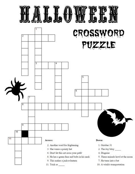Halloween Crossword Puzzle Answer Key