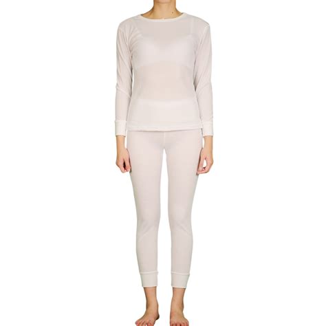 Womens 100 Cotton Thermal Underwear Set Warm 2pc Waffle Knit Top And Bottom Ebay