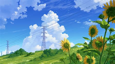Summer Day Sunflower Anime Scenery 4k Hd Wallpaper Rare Gallery