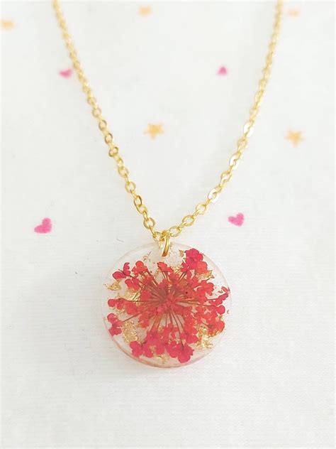 Red Flower Pendant Necklace Etsy