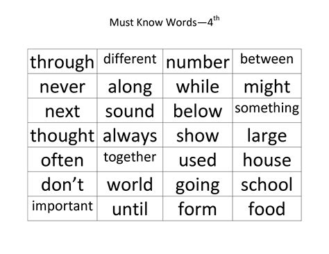 Fourth Grade Sight Words Printable Must Know Words 4th Grade