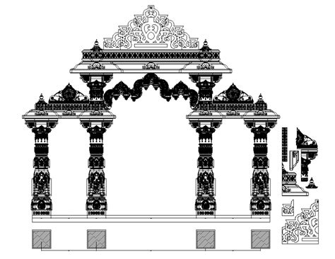 Temple Front Elevation Cad Drawing Details Dwg File Cadbull