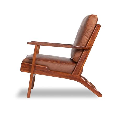 Kalley Mid Century Modern Pillow Back Genuine Leather Lounge Chair In