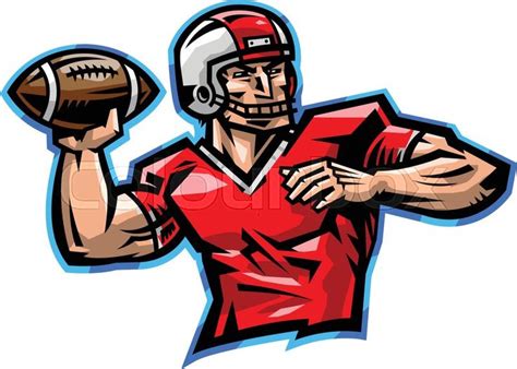 American Football Quarterback Throwing Football Vector Illustration