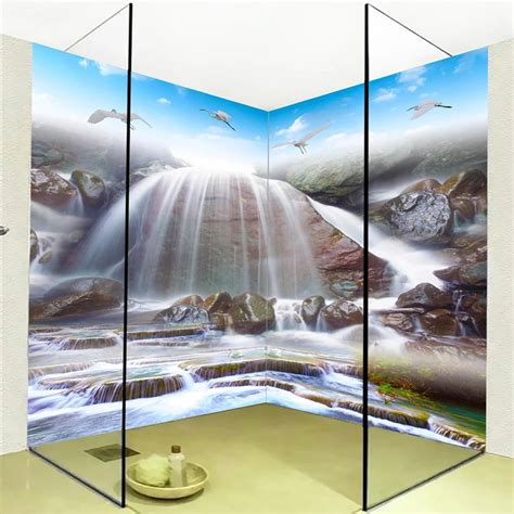 Custom Self Adhesive Bathroom Mural Wallpaper 3d Waterfalls Landscape