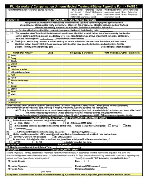 Workers Compensation Uniform Medical Treatment Reporting Form Florida