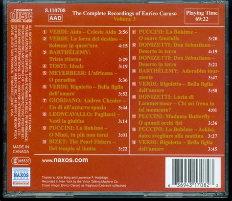 Enrico Caruso The Complete Recordings Volume 3 Cd Comp Mint M