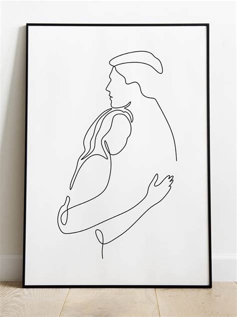 Abstract Couple One Line Art Drawing Romantic Poster Etsy Line Art