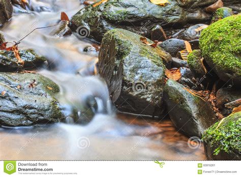 Waterfall And Rocks Covered With Moss Stock Image Image Of Waterfall