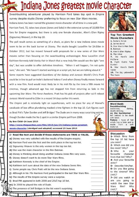 Indiana Jones Greatest Movie Charact English Esl Worksheets Pdf Doc