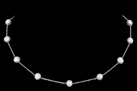 14k Yellow Or White Gold Freshwater Cultured Pearl Station Necklace