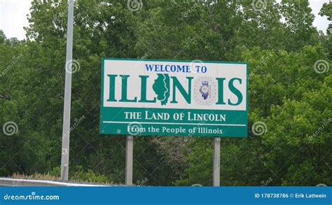 Welcome To Illinois Traffic Sign On Freeway Chicago United States