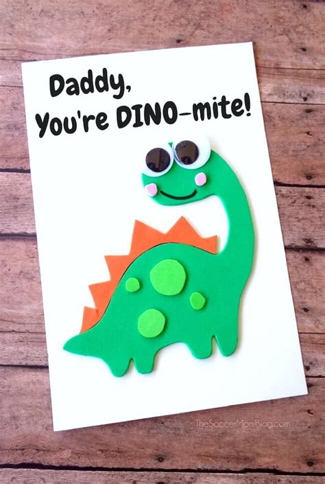 Inspiration and ideas for making a card for your dad or your kids dad!. "Dino-Mite" Homemade Father's Day Card - The Soccer Mom Blog